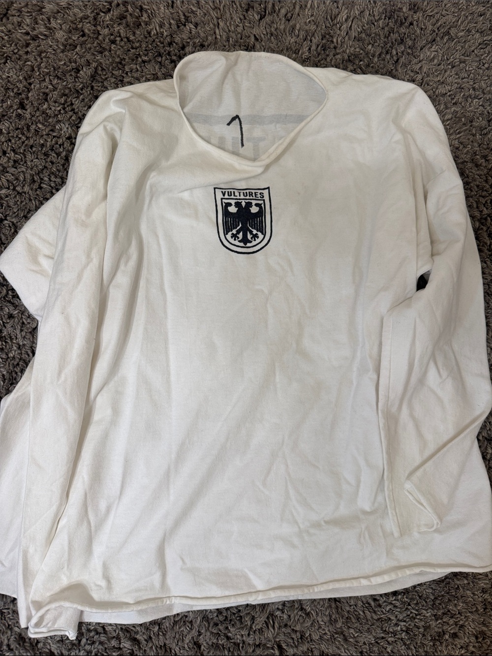Yeezy White Long-Sleeve Tee with Black Crest Logo
